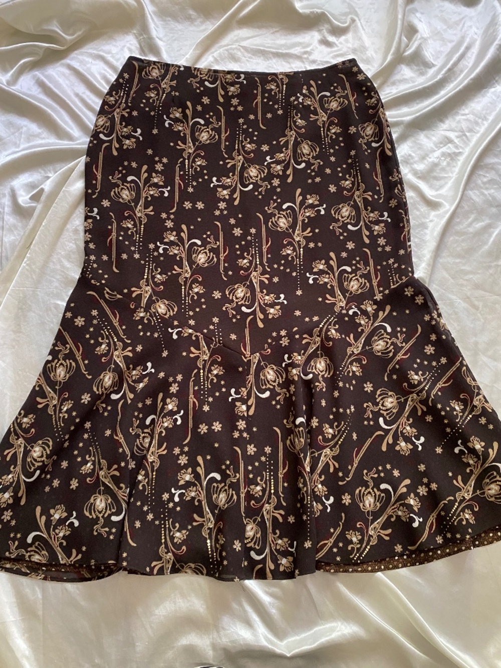 Vintage y2k Brown Floral Boho Polka Dot Reversible Maxi Skirt Size 16